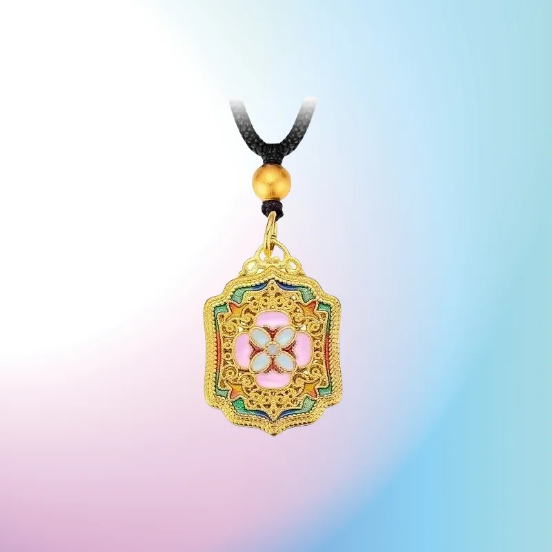 

new Neck jewelry pure gold necklace necklace 9999 real gold 24K gold retro enamel filament pendant AU750