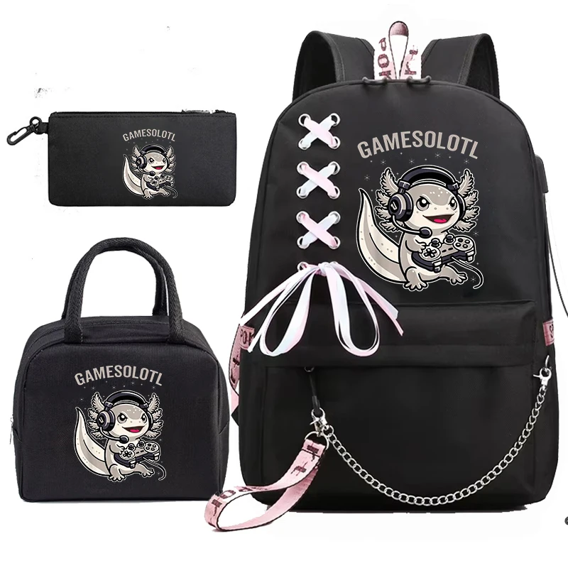 3 قطعة مجموعة حقيبة الكتب Mochila Bookbag الآيس كريم Axolotl لطيف الطفل حقيبة المدرسة مع أكياس الغداء ، أكياس قلم رصاص ، حقائب مدرسية هدية