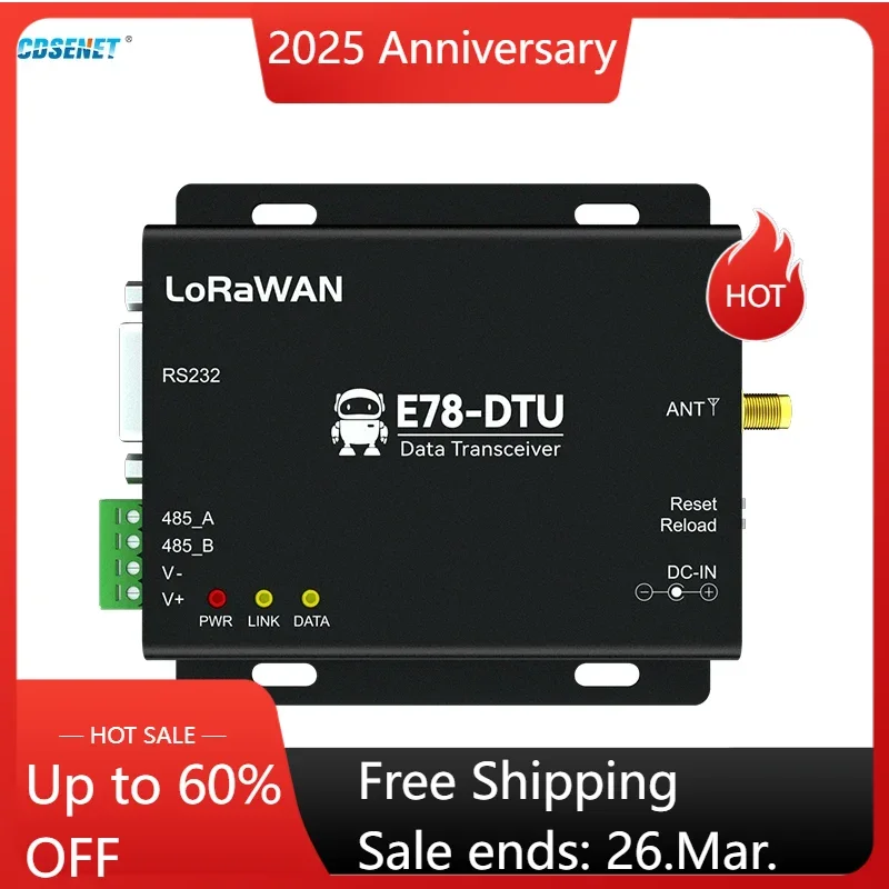 868MHz 915MHz Lorawan Gateway Wireless Data Transceiver CDSENET E78-DTU(900LN22) RS232 RS485 22dbm 3KM OTAA ABP AT Command