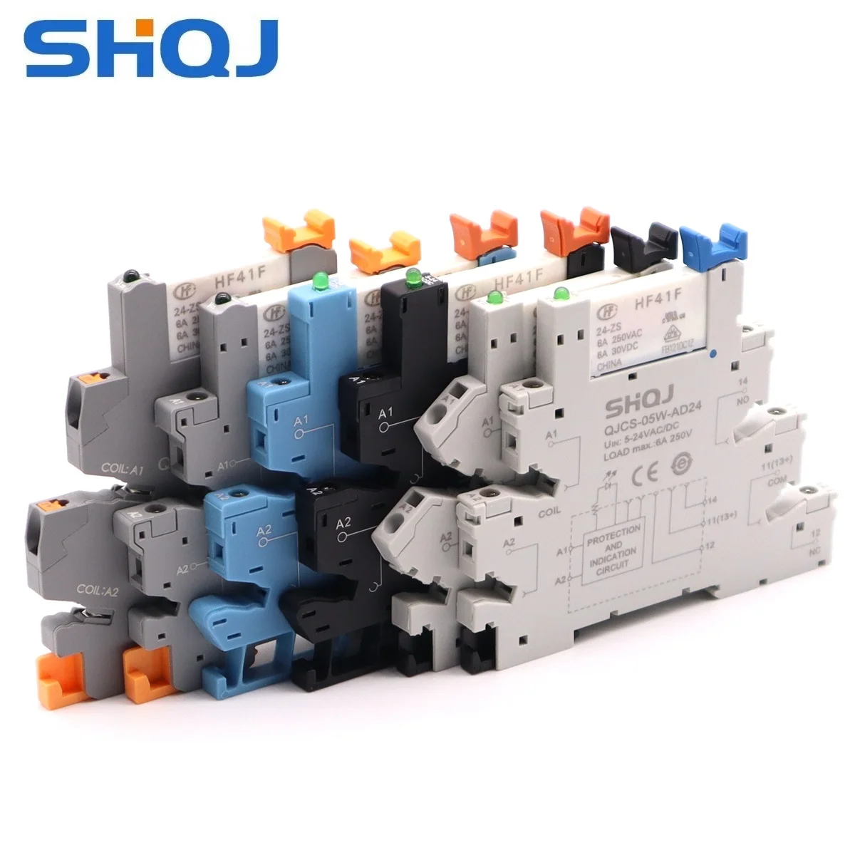 SHQJ QJCS-05 Slim Relay HF41F 24-ZS 12-ZS 5V 12V 24V 6A 1CO AD24 Ultrathin Relay Screwless Socket with LED Wafer relay