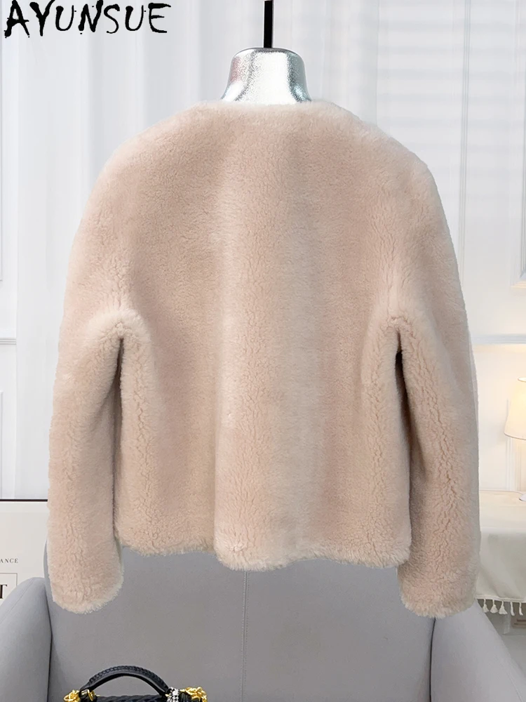 AYUNSUE 100% Natural Wool Women's Jacket Elegant Lamb Fur Jacket Woman Clothes High Quality New in Outerwears Ropa Para Mujer