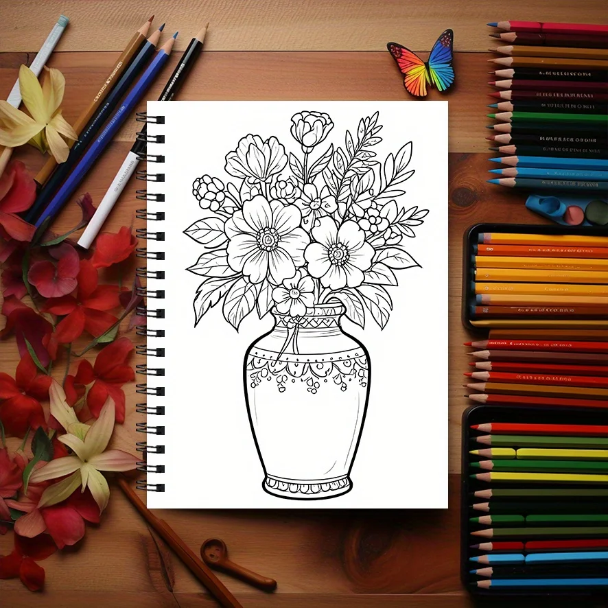 Ephemeral Blooms Adult Coloring Book - 8.3 X 11.2 Inches with 22 Pages Stress Relief And Positive Thinking Focus