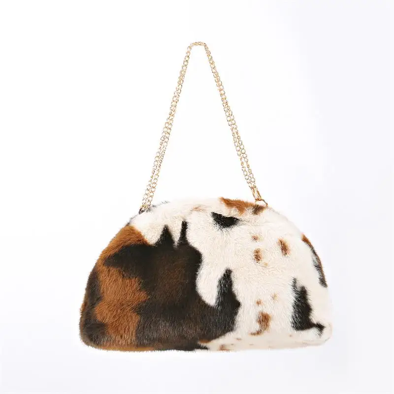 Kunstfell-Quasten-Ketten-Umhängetasche, weiche, warme, flauschige Fransen-Halbmond-Clutch, Winter-Hochzeits-Abendparty-Modehandtasche für Frauen – Detail 20
