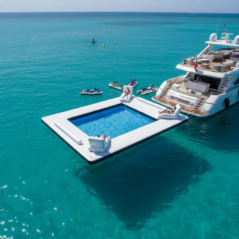 Luxury Water Sunbathing Yacht Inflatable Swimming Pool with Sofa Water Leisure Platform Easy to Set up