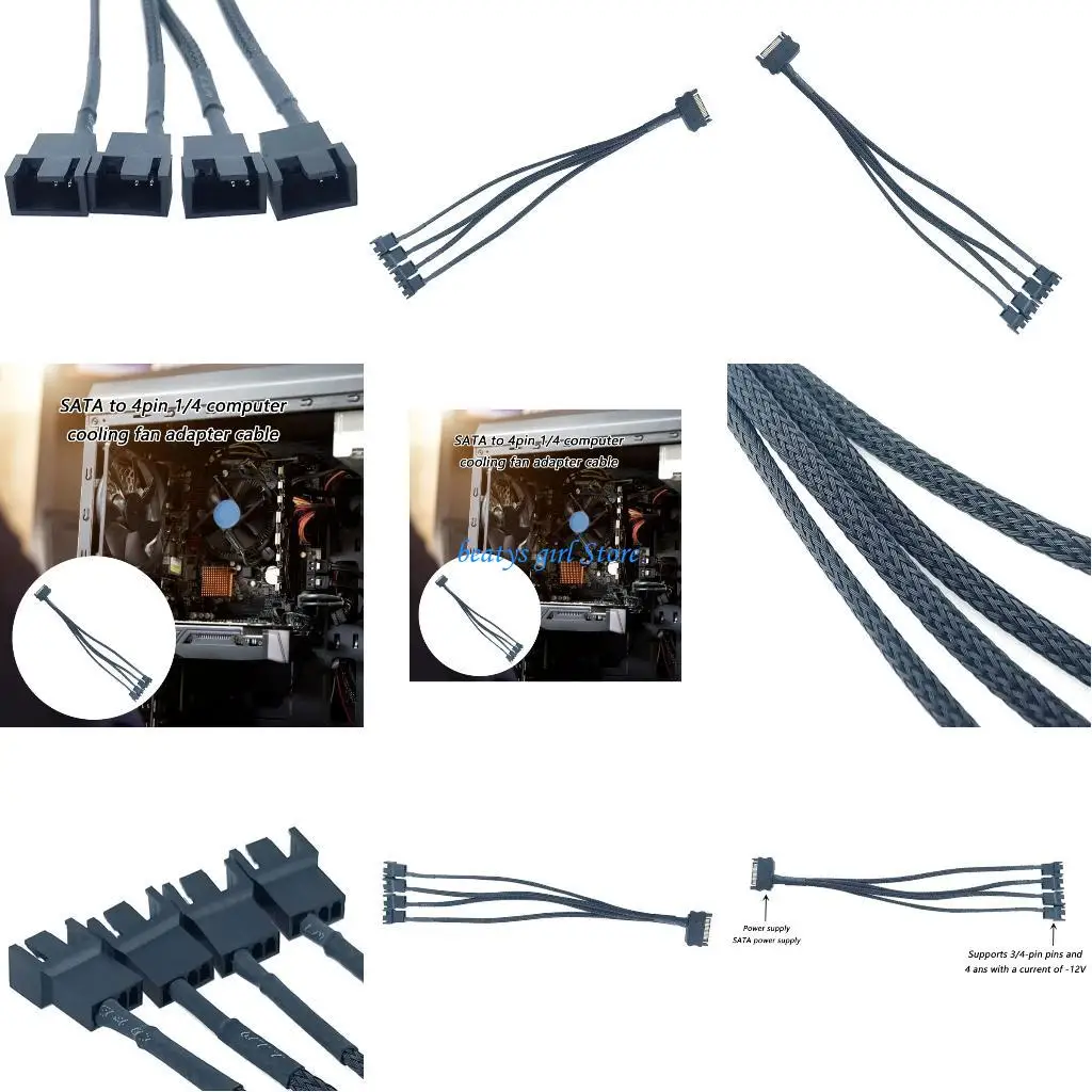 

C7AB Durability 4Port Satas To 4Pin Splitter Cable Reliable Power Supply Adapter Cable
