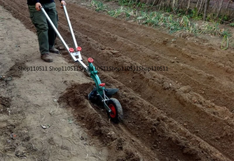 Hand-pulled Agricultural Plow Micro Tiller, Small Manual Trencher for Ridge Tillage, Trenching and Soil Loosening