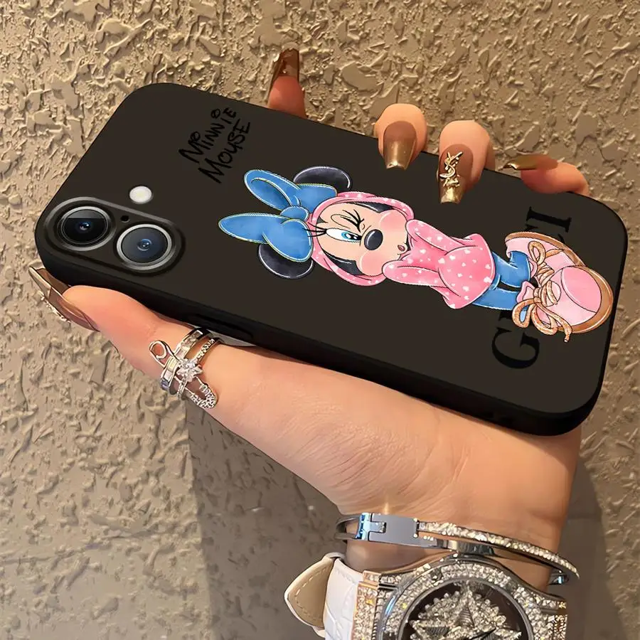 เคสโทรศัพท์ลายมินนี่มิกกี้น่ารักจากดิสนีย์ สำหรับ iPhone 7 8 XR XS Max 17Air 15 16 14 Plus 13 12 11 17 Pro Max สีดำ แบบนิ่ม