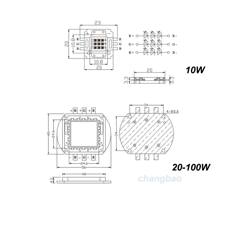 10W 20W 30W 50W 100W RGB High Power Leds for Stage lights, chasing lights, Par lights, floodlights