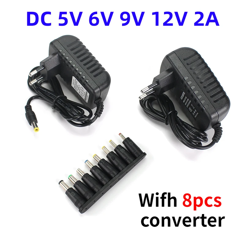 

DC 5V 6V 9V 12V 2A Power Supply Charger AC 110V 220V AC DC Power Adapter 5.5*2.1mm 4.0*1.7mm 3.5*1.35mm DC Plug Converter EU US