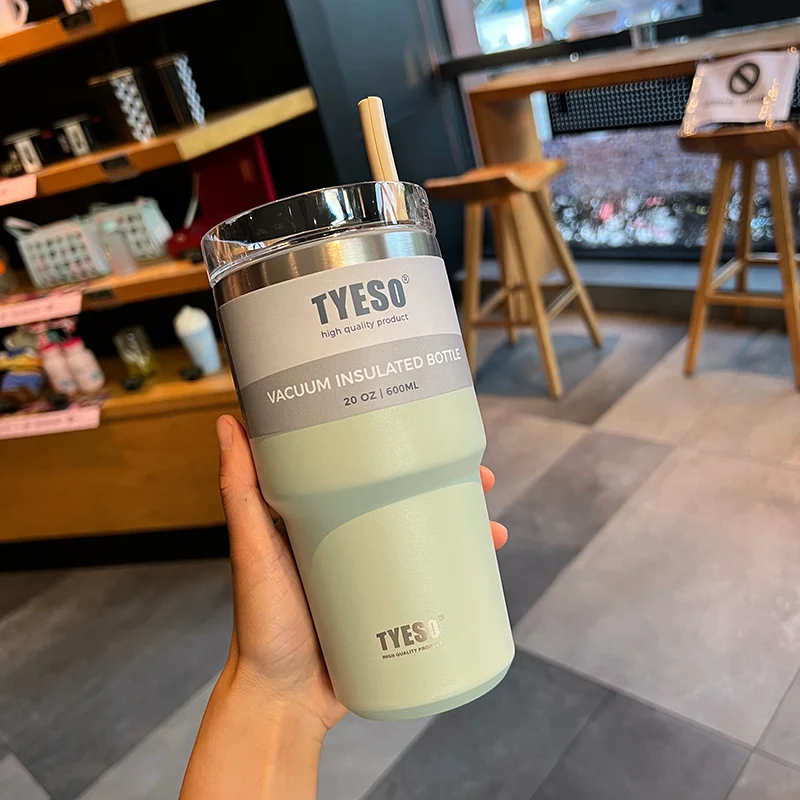 600Ml Tyeso Coffee Cup Thermal Vacuum Mug 304 Stainless Steel Non-Slip Leak-Proof Thermos Insulated Cup Water Bottle for Car