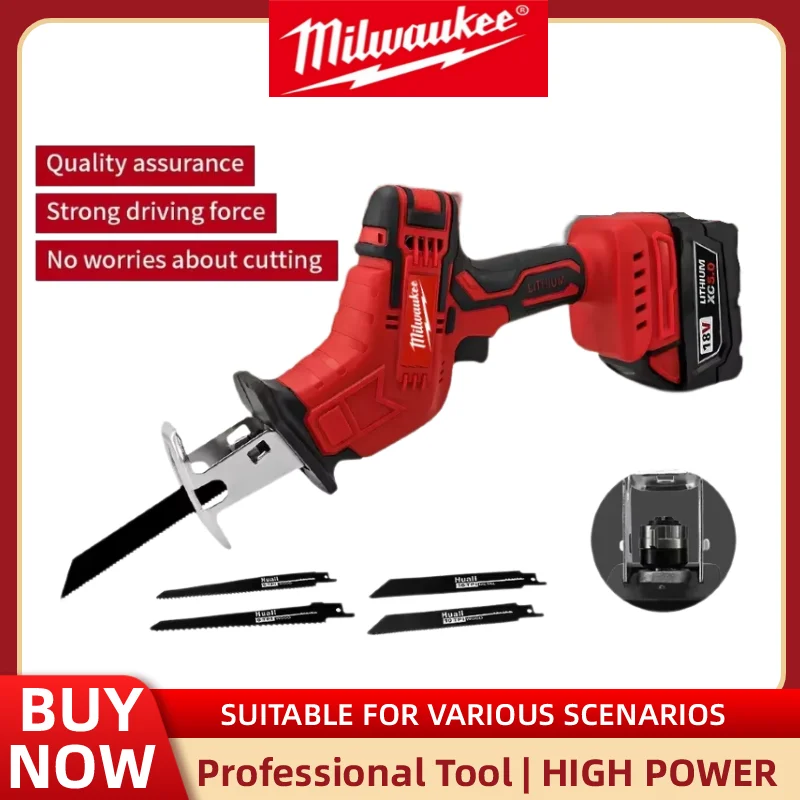 Milwaukee Powered Reciprocating Saw, Electric Cutting Saw, Handheld Power Tool for Wood, Metal and Pipe Cutting For 18V Battery
