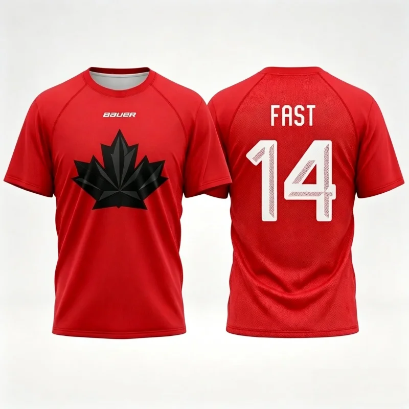 Sommer Kanada Eishockey Rotes T-Shirt 3D-Druck McDavid 97 Crosby 87 MacKinnon Sublimations-Sportfan-Jersey Tops Familien-Kinder-T-Shirts – Detail 3