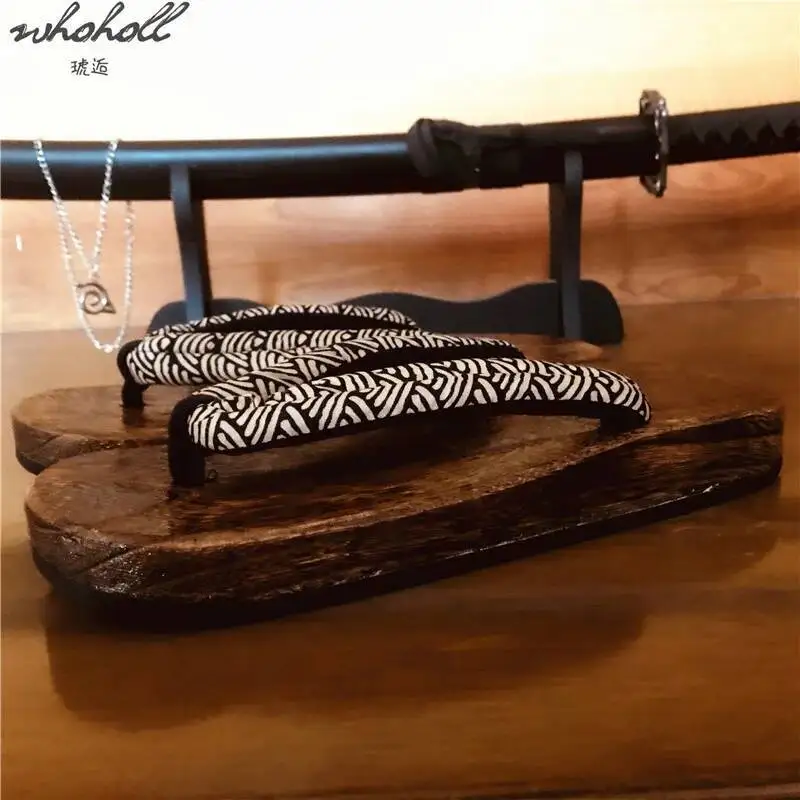 WHOHOLL bois Geta été homme femme pantoufle grand japonais bois Geta tongs sabots antidérapants pantoufles grande taille 47 48