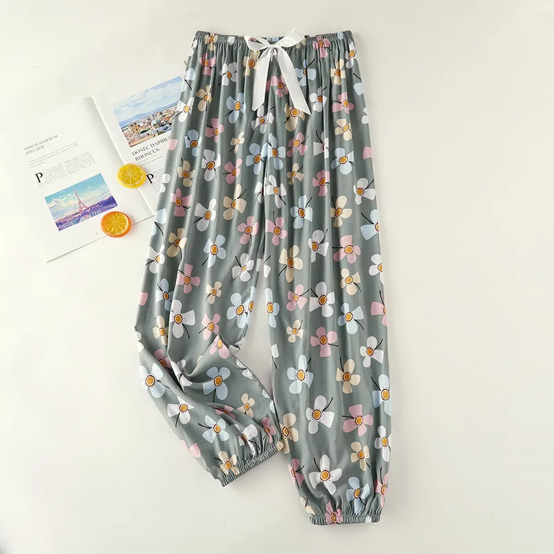 Summer New Viscose Floral Printing Long Trousers For Women Homewear Thin Section Loose Pajama Female Night Pants Lounge Wear