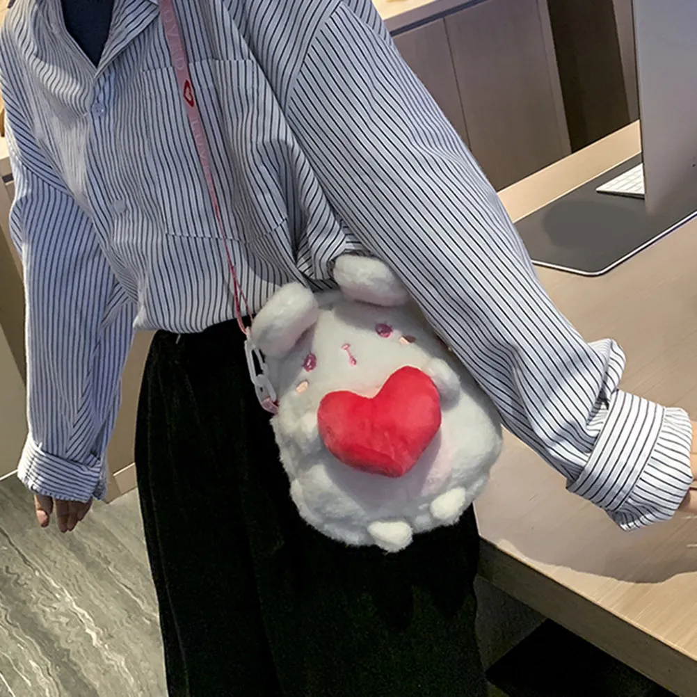 

1Pcs Cute Rabbit Shaped Crossbody Bag for Girls Soft Fabric Heart Design Kids Shoulder Bag Coin Purse Daily Use Gift