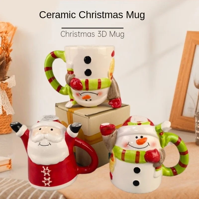 

2025 New Creative Inverted Hand-painted Ceramic Santa Claus Water Cup Relief Christmas Decoration Mug Coffee Cup