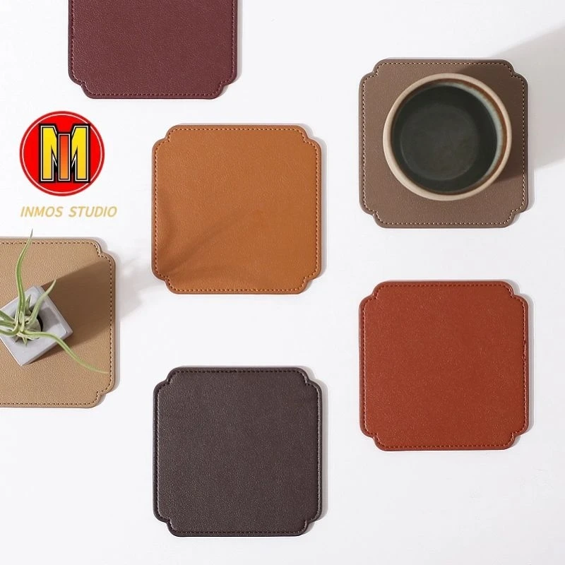 3mm Square Coaster Set Tableware Nordic Home Decor Pu Leather Mug Pad Multi-Color Customized Coffee Cup Mat