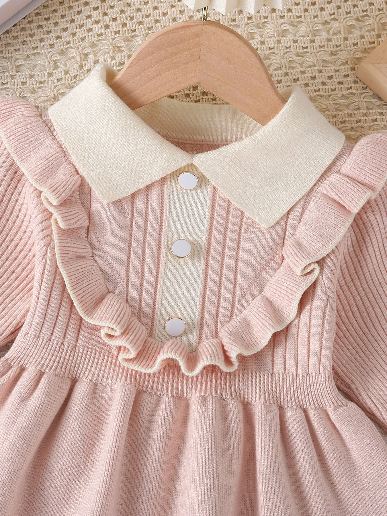 1-5Y Girls Knitted Dresses New Autumn Children\'s Turn Down Collar Sweater Dress Kid\'s Long Sleeve Princess Clothing