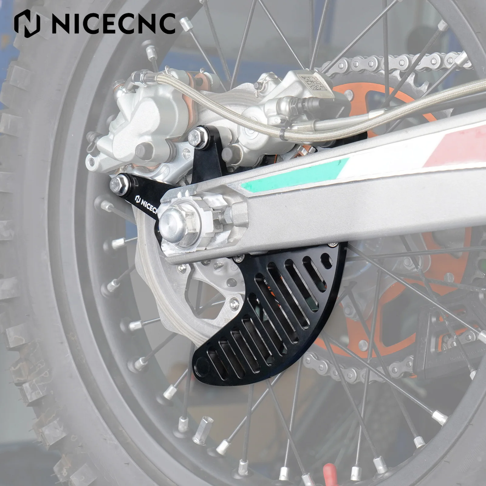 NICECNC For 2025 2024 KTM EXC 300 250 EXCF 450 Husqvarna TE 300 GasGas EC 300 Dual Calipers Bracket Rear Brake Disc Cover Guard