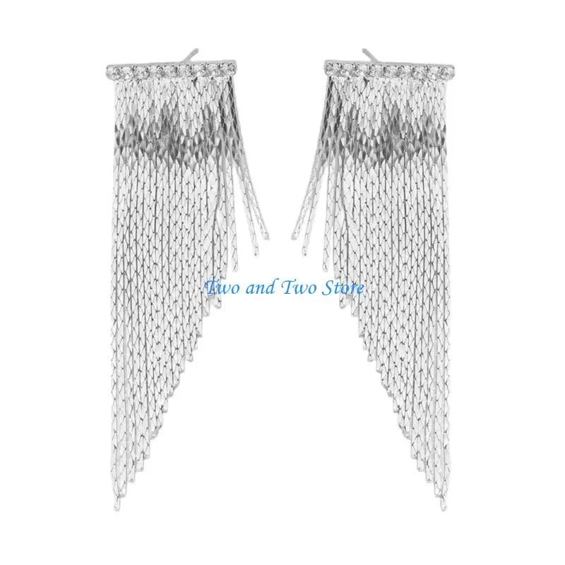HX6F موضة الأقراط سلسلة طويلة مزاجه شرابات قلادة أقراط مجوهرات الحفلات #4