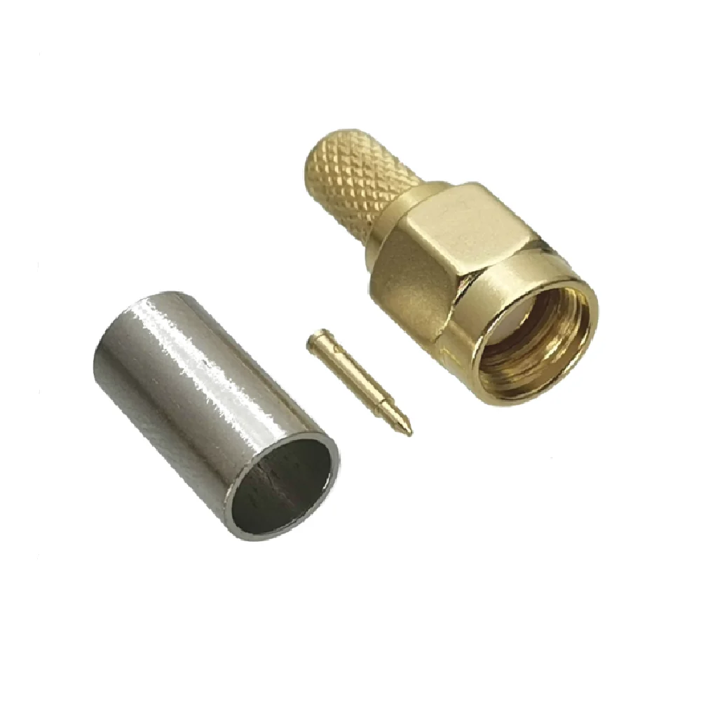 SMA Male Crimp RF Connector Gold Plated For RG58 LMR195 RG400 RG142 Cable 1pcs