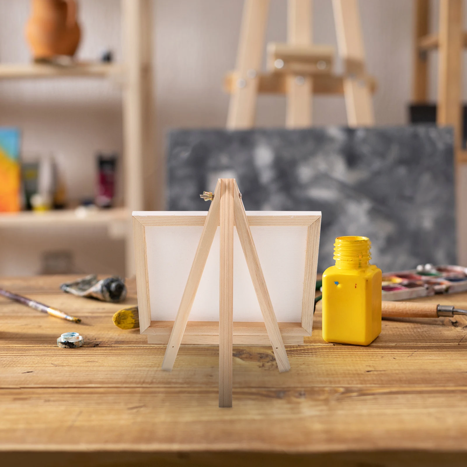 

Mini Canvas Easel Set for Oil Watercolor Painting with Wooden Stand DIY Art Supplies Small Blank Boards Creative Decorative Kit