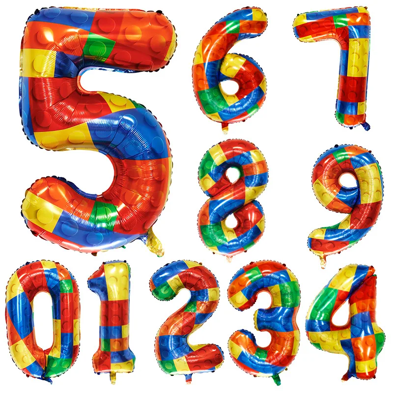 32 Inch Building Block Number Balloons Block Latex Balloons for Colorful Blocks Theme Birthday Party Baby Shower Decorations