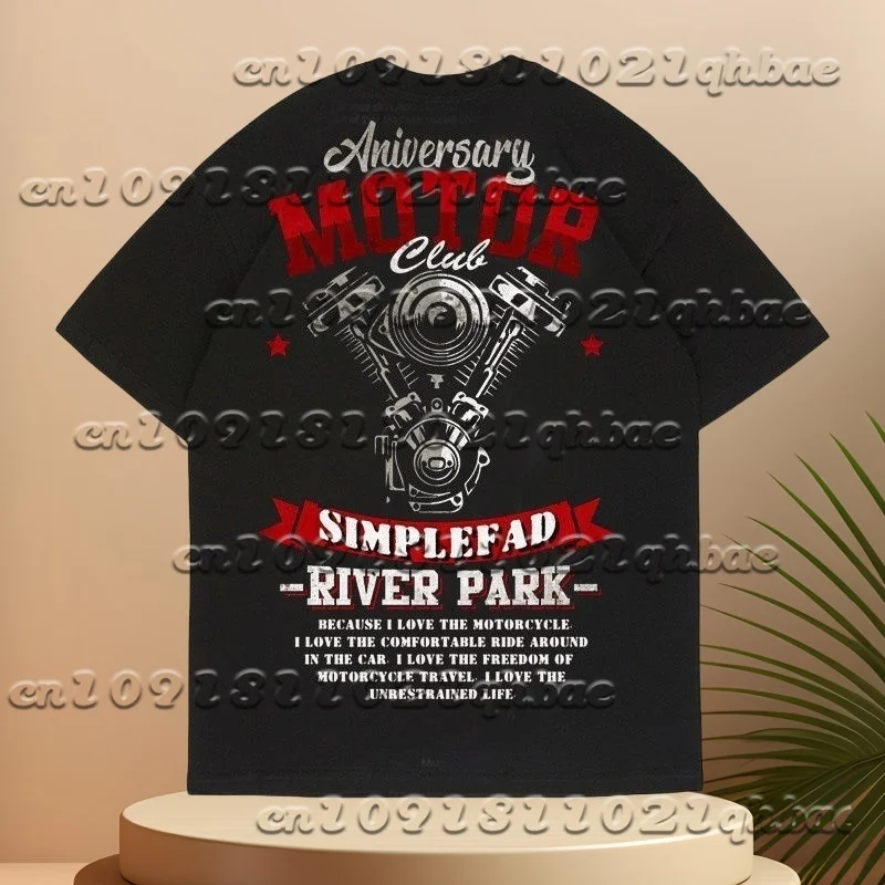 

2025 Men's And Women's Motorcycle Casual Loose Short Sleeved T-Shirt Summer Breathable Quick Drying Printed Short Sleeved Shirt