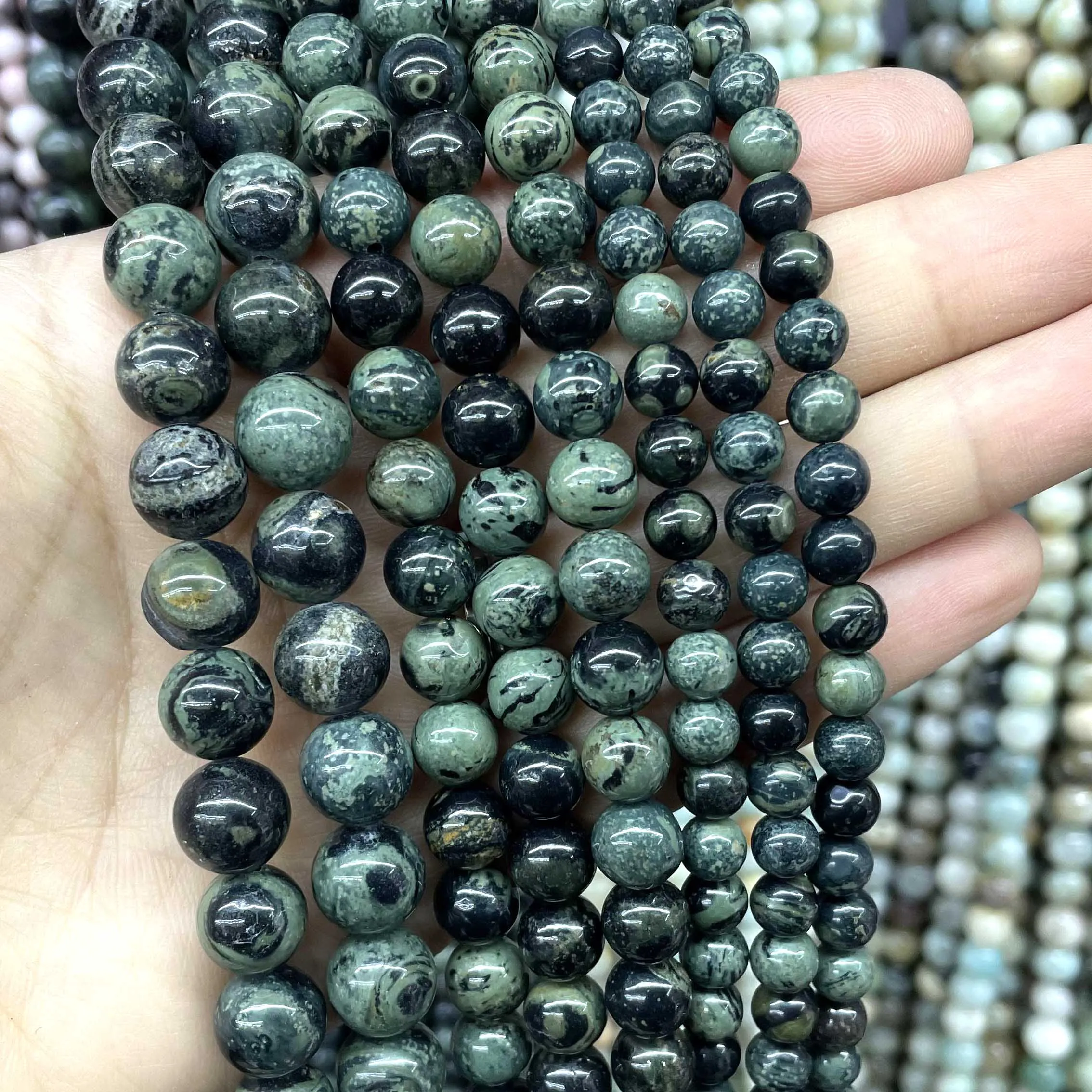 Natural Stone Green Material Kambaba Jaspers Round Beads 15