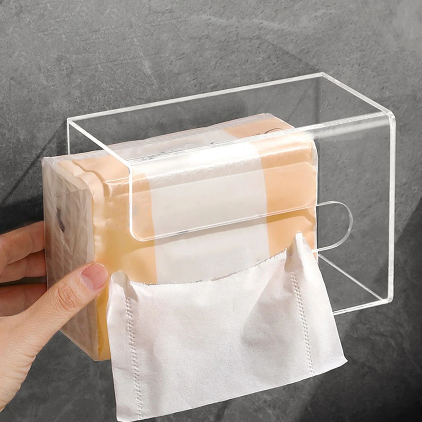 Transparent Acrylic Toilet Paper Storage Box, Tissue Box, Self-Adhesive, Napkin, Holder for Bathroom, Home