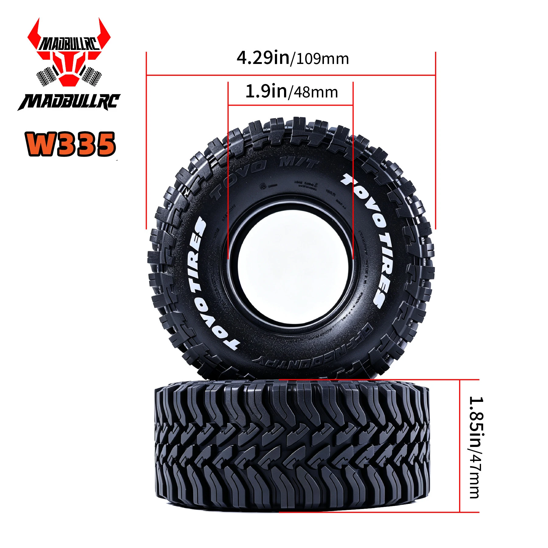 4Pcs Simulated Toyo 1.9 Inch RC Crawler Tires with Dual Stage Foam For 1/10 Axial SCX10 Traxxas TRX4 RC Car