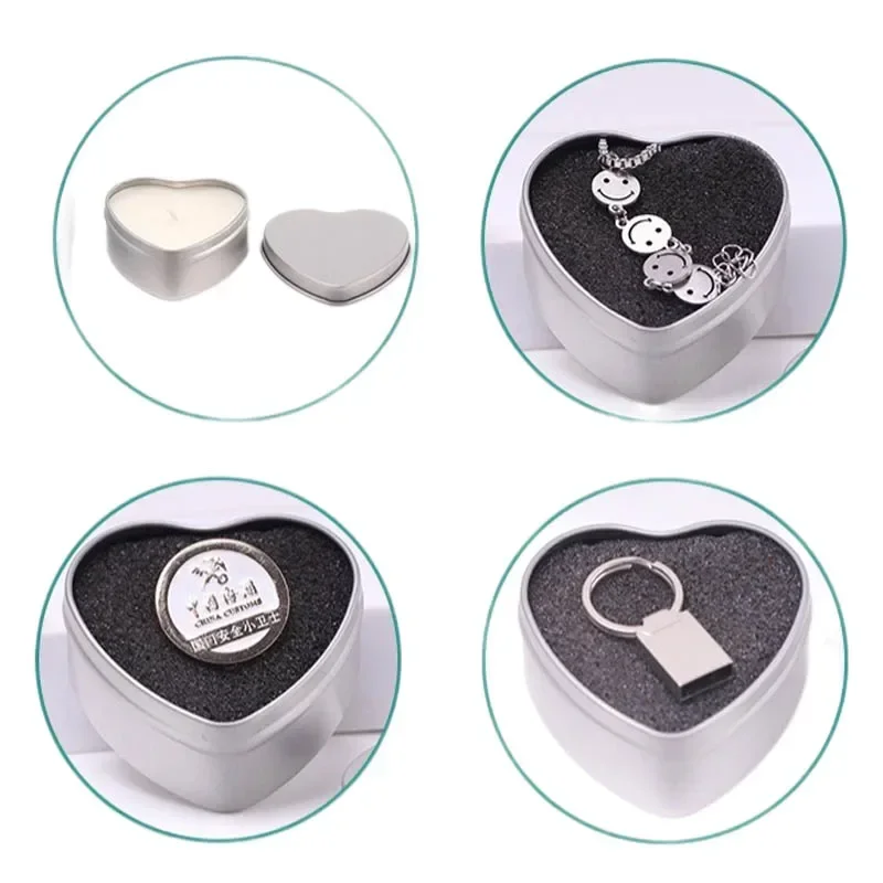 30Pcs Heart-shape Metal Jars Empty Tinplate Box For DIY Making Candle Cream Cosmetic Storage Containers Jewelry Display Boxes