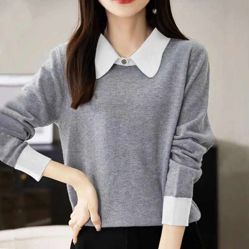 

Women’s Autumn Shirt Polo Collar Pure Cotton Anti Static Loose Fit Stylish Mom Blouse Long Sleeve Casual Top for Outdoor Wear