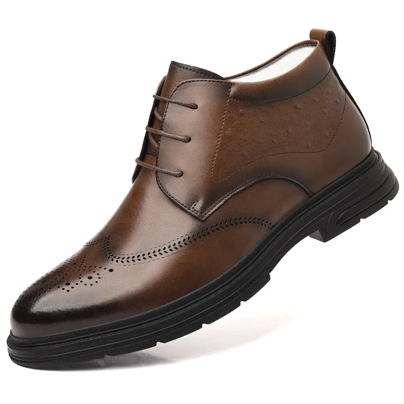 أحذية جلدية للرجال، أحذية جلدية شتوية دافئة عالية الجودة من الصوف، أحذية جلدية رسمية للأعمال
