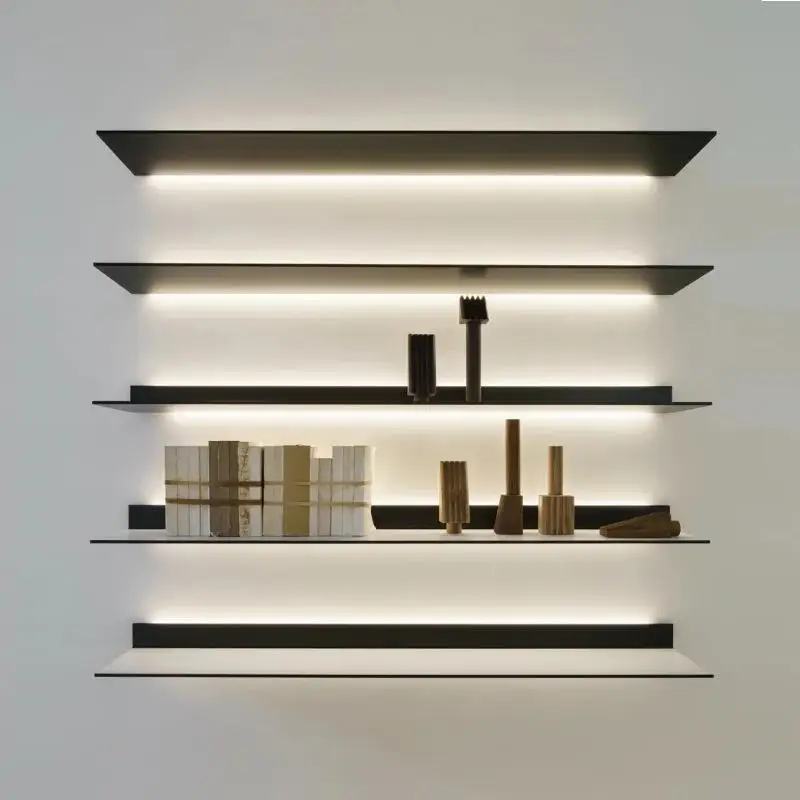 

Luminous laminate living room display board storage metal laminate shelf bookshelf wall bedroom wall hanging light strip