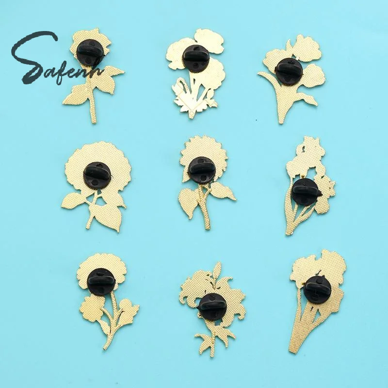 Pretty Cartoon Flowers Enamel Pins 12 Designs Orchid Tulip Lily Rose Metal Plants Badge For Clothes Backpack Gifts
