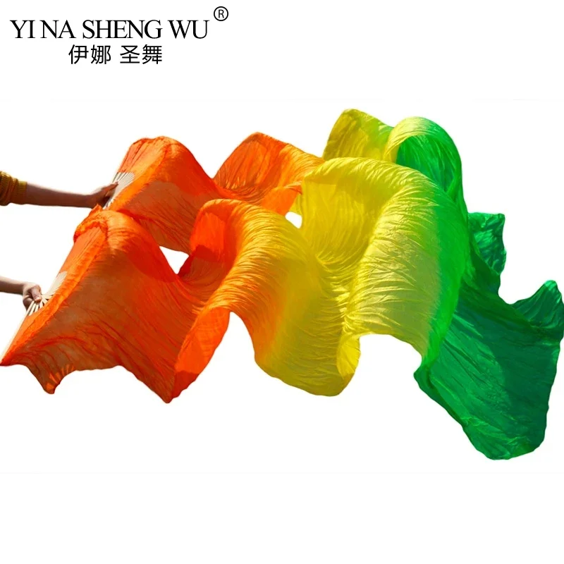 Imitation Silk Unisex High Quality Belly Dance Fans 1 Pair Handmade Dyed Belly Dance Props Long Rayon Silk Fans 150/180/210x90cm