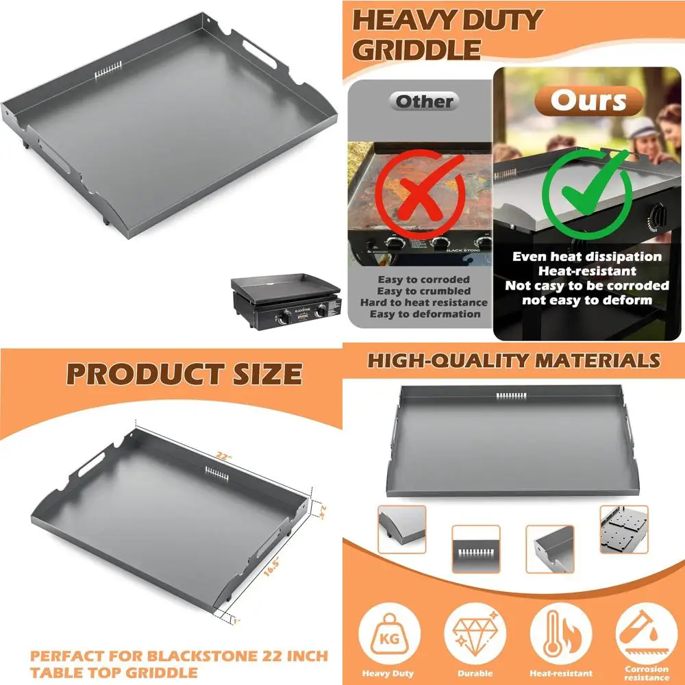 

22 Griddle Top Replacement for Blackstone Tabletop Grills with Rear Grease Tray, Compatible with Blackstone 2 Burner Flat Top Gr