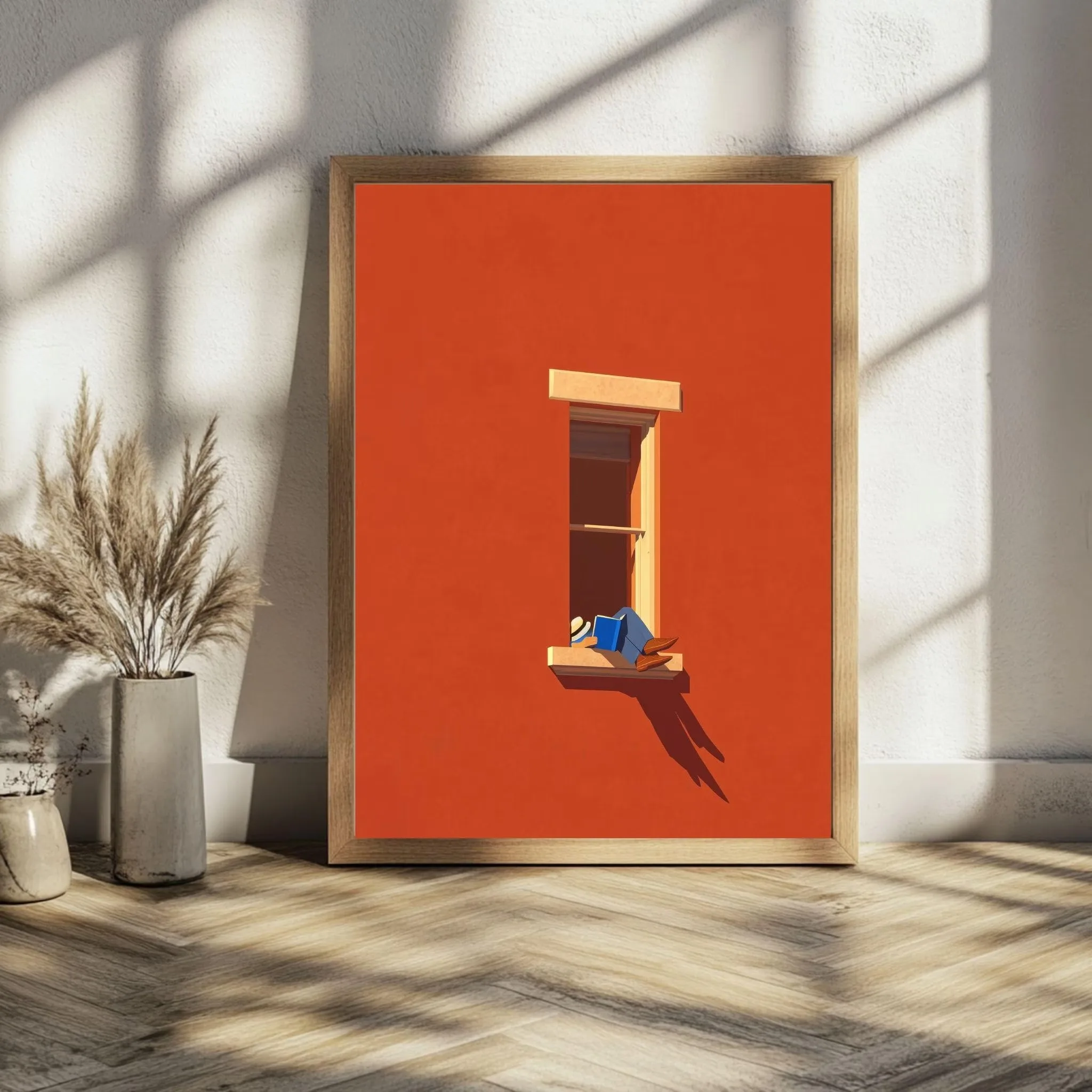 Bold minimalist digital wall art,home decor aesthetics,warm and colorful prints,gifts for book lovers,dopamine-inducing decor.