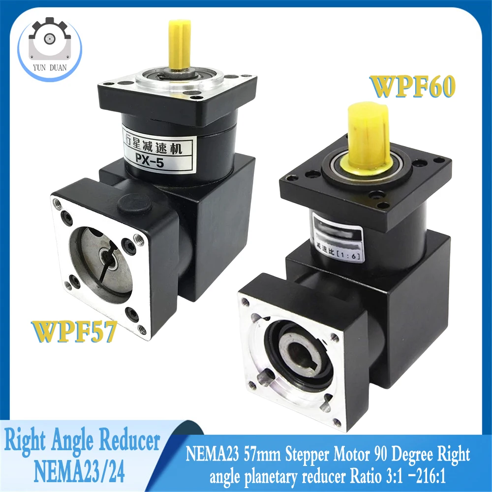 NEMA23 57 Stepper Motor 90 Degree Right Angle Planetary Reducer Ratio 3:1 -216:1 Output shaft 14mm for CNC 60 Flange Servo Motor