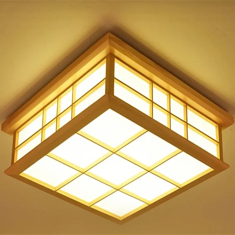 

Modern Japanese Ceiling Lights Washitsu Tatami Decor Lamp Wooden Living Room Hallway Indoor lantern Lamp Lighting Square