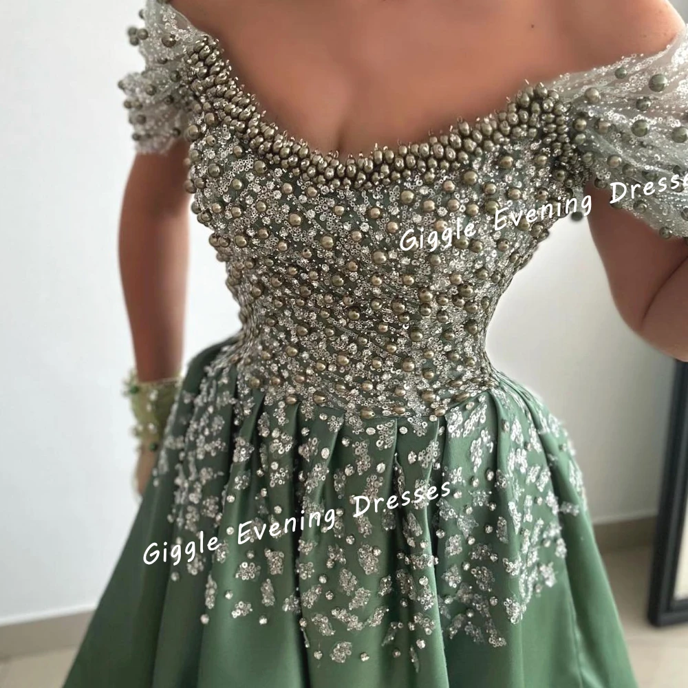 Giggle Satin Off-The-Shoulder Beading Elegance Prom Gown Saudi Arab Sequined Floor-Length Evening Party Dresses for Women 2024