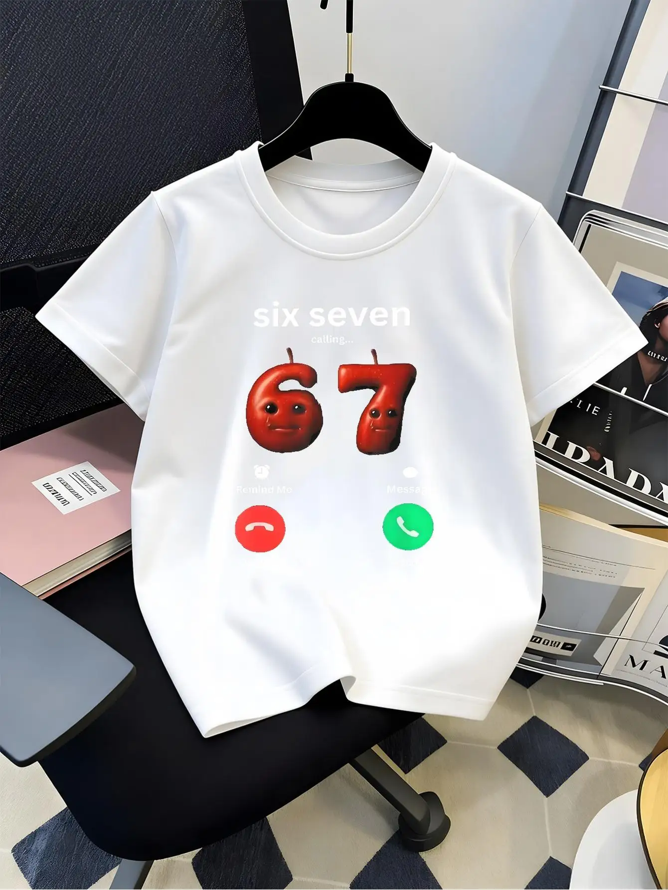 Six Seven Calling Funny Phone Interface Graphic Tee Boys Girls Family Matching Casual Parent Kids Daily Wear Short Sleeve Outfit