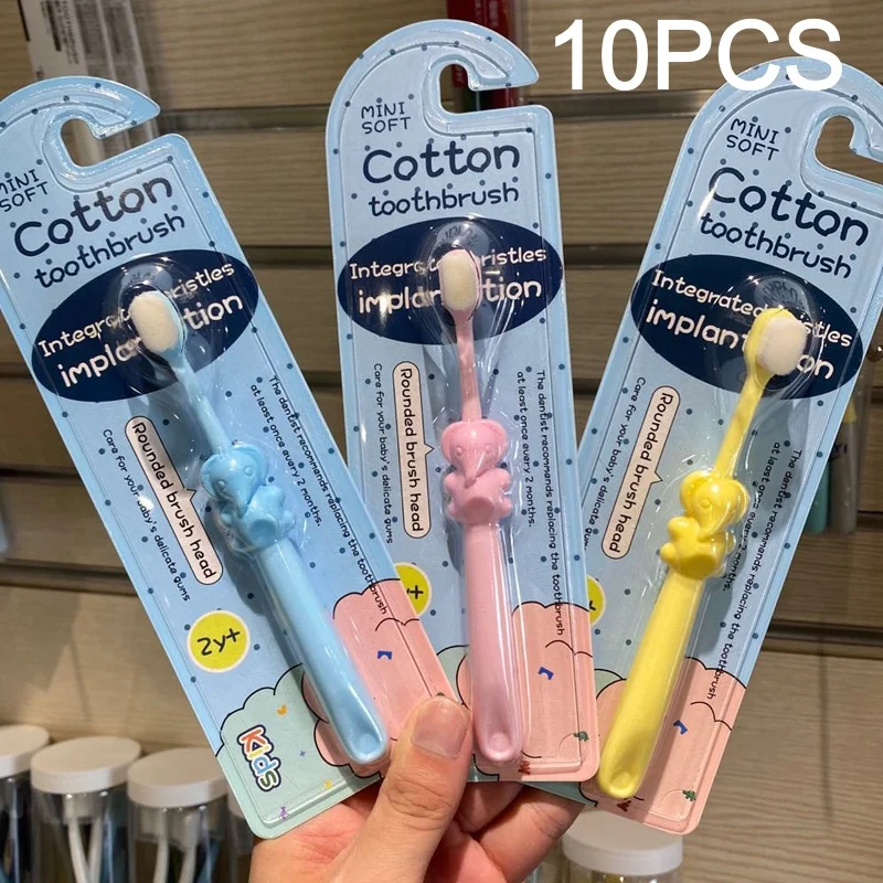

10 шт. оптом: Детские зубные щетки с мягкой щетиной, мультяшный дизайн, для детей разных возрастов, бережная чистка, форма слона, эргономичная ручка