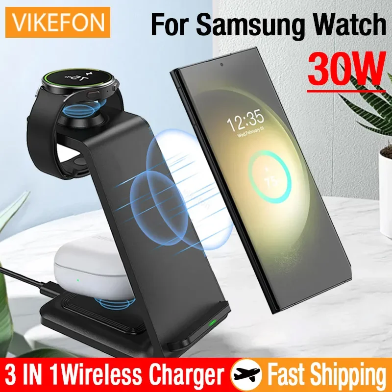 3 in 1 30W Travel Wireless Chargers For Samsung Galaxy S23 S22 Watch 6 pro/5/4/3 Active 1 2 Buds Pro Plus Fast Charging Station