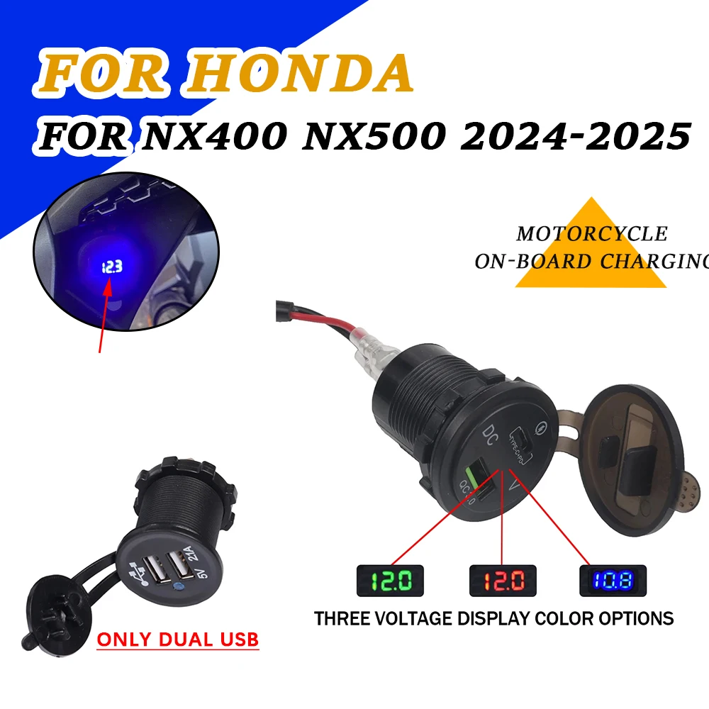 

For Honda NX500 NX 500 NX400 NX 400 2024 2025 Accessories Dual USB Charger Plug Socket Power Adapter Type-C Voltage Display Part