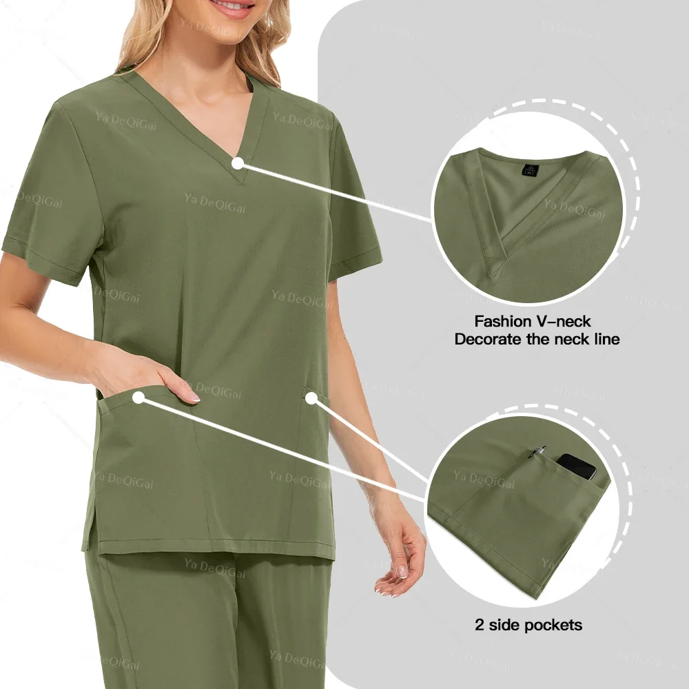 Abbigliamento da lavoro clinico classico con scollo a V Uniformi spa di bellezza multicolore Uniforme da infermiera ospedaliera Set di scrub medico Set da lavoro chirurgico