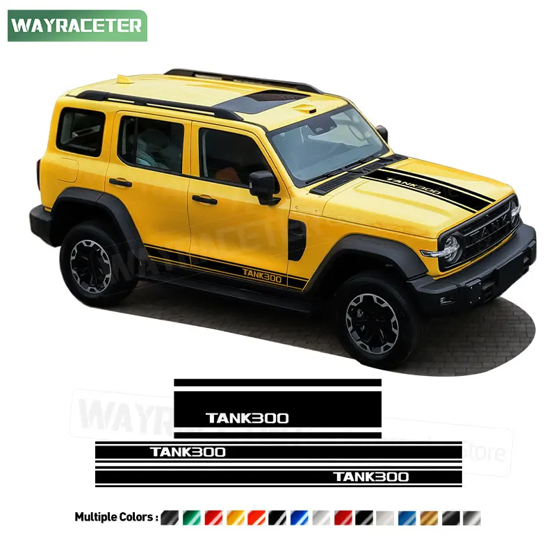 3 Pcs/Set Engine Cover Hood Bonnet Door Side Stripes Sticker Carbon Fiber Vinyl Decal For GWM Tank 300 2026 2025 Great Wall 2024