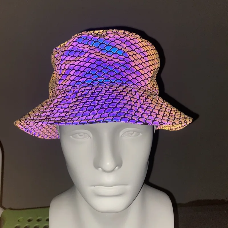 Luminous Rainbow Reflective Fashion Bucket Hats Flash Night Light Fisherman Hat for Night Fish Dancing Dark Vision Chic Apparel - view 2