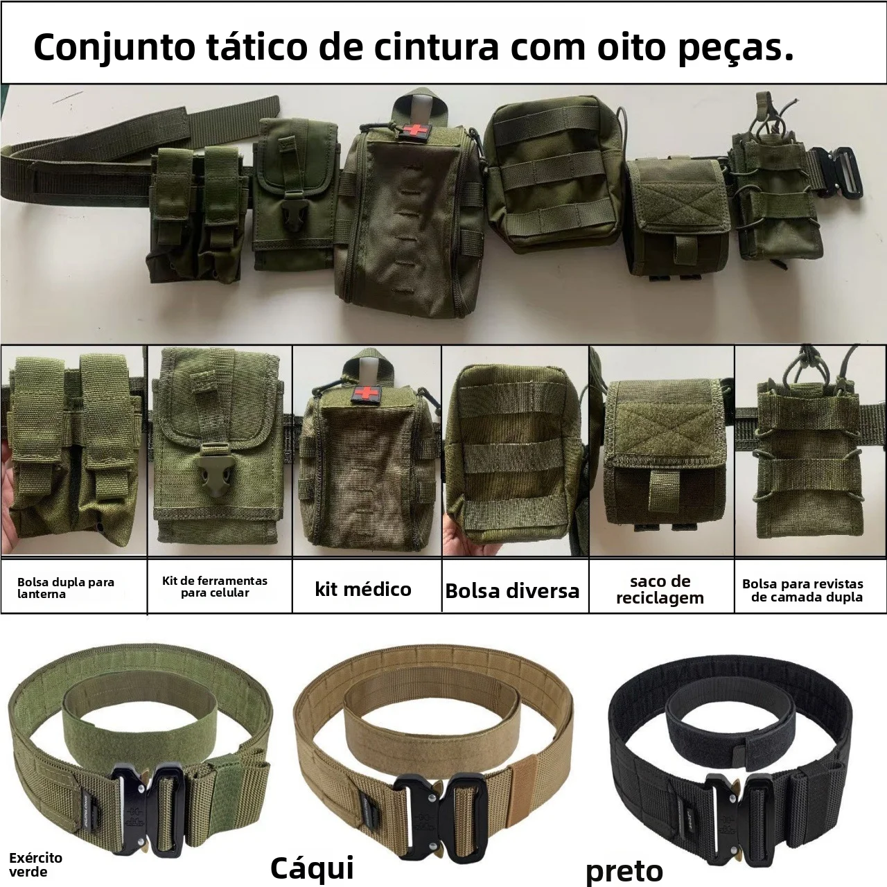 戦術用ウエストベルトキット-8点セット-野外使用用-多機能通勤装備-csマッチ-ウエストシールバンド